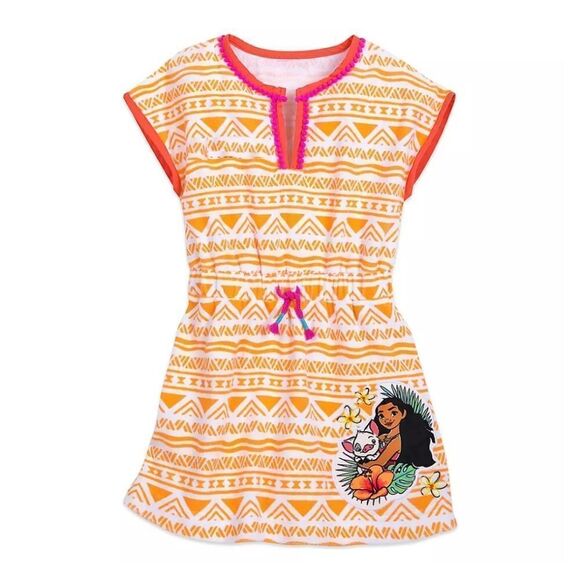 NWT Disney Store Girls - Terry, Moana and Pua Pattern Print Orange Cover-Up - Picture 1 of 5